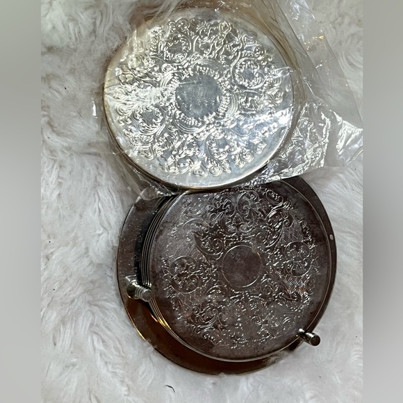 New in package silver plated coaster set for coffee table dining area drink cold - Picture 10 of 11